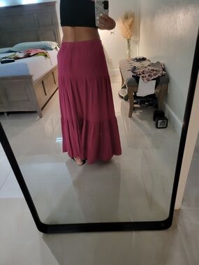 stradivarius Magenta Tiered Maxi Skirt